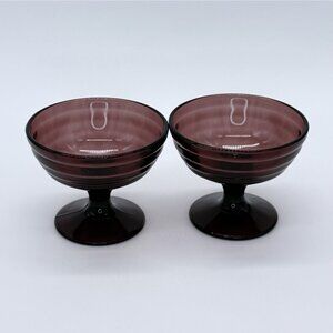 Set of 2 Vtg Depression Glass Hazel Atlas Moderntone Amethyst Champagne Glasses